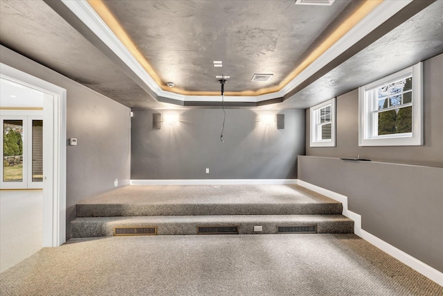 24 Pleasant Park Dr, Mashpee, MA 02649 - stairs with carpet floors and a tray ceiling