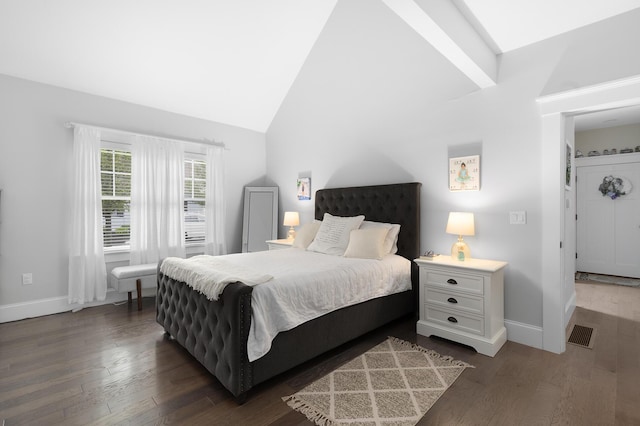 675 Main St Unit C1, Cotuit, MA 02635 - bedroom with dark wood-style floors and high vaulted ceiling