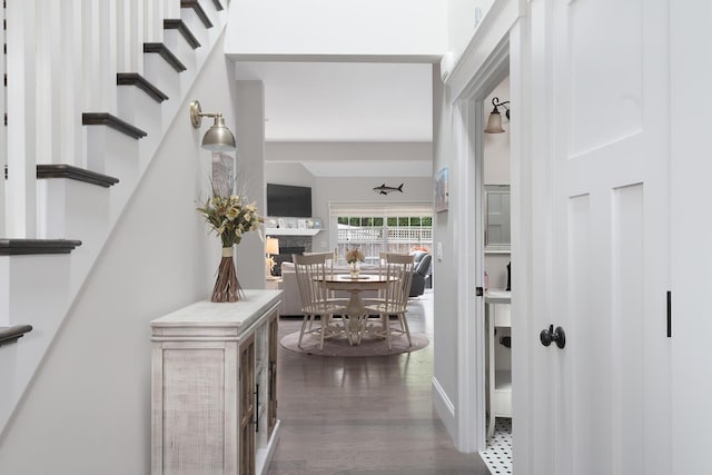 675 Main St Unit C1, Cotuit, MA 02635 - hallway featuring stairway and dark wood-style floors