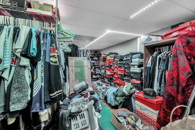 spacious closet with a paneled ceiling