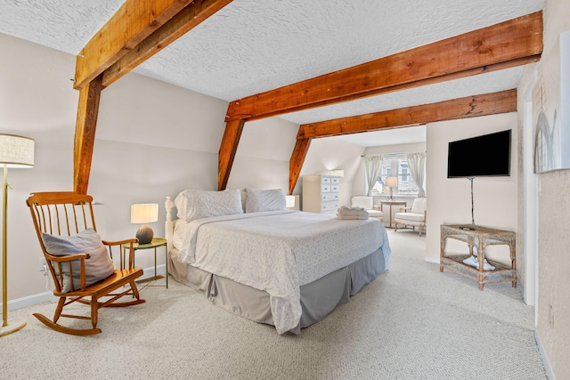 133 Breakwater Shores Dr, Hyannis, MA 02601 - carpeted bedroom with beamed ceiling, a textured ceiling, and baseboards