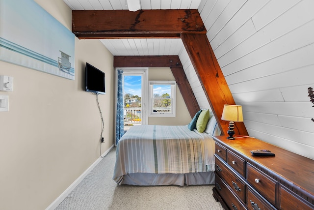 133 Breakwater Shores Dr, Hyannis, MA 02601 - bedroom with baseboards, beam ceiling, and light colored carpet