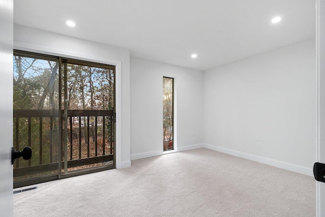 spare room featuring light colored carpet