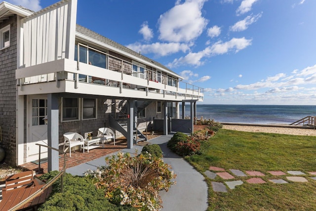 exterior space with a beach view