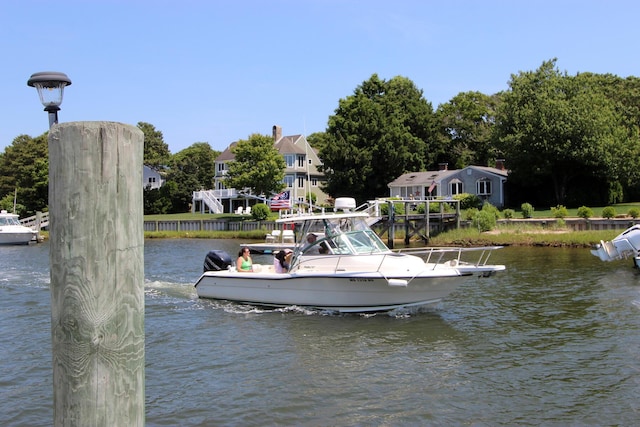 view of dock with a water view