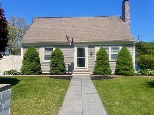 2 Spinning Brook Rd, South Yarmouth, MA 02664 - cape cod-style house featuring a chimney, entry steps, and a shingled roof
