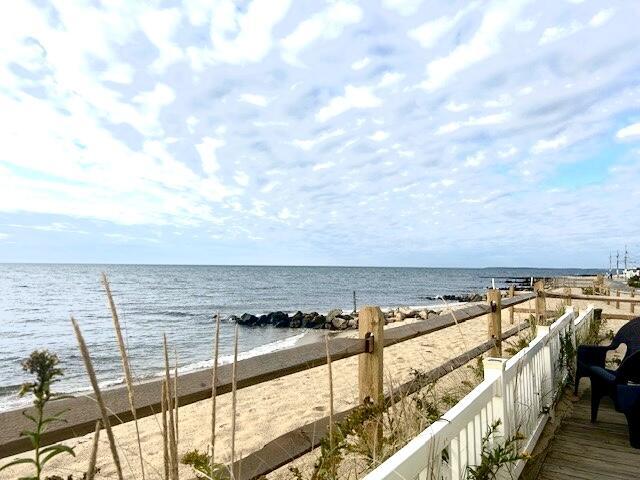 view of water feature with a view of the beach