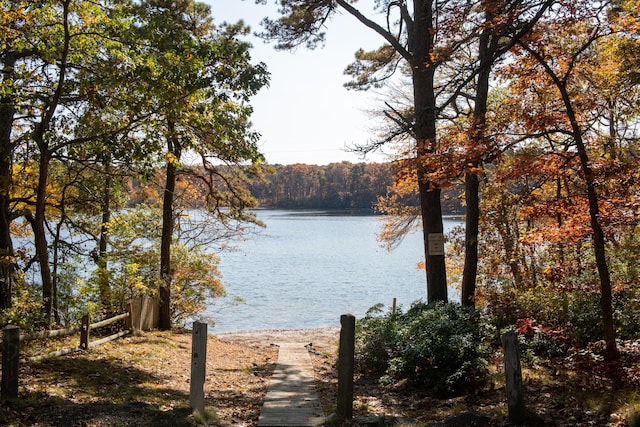56 S Yarmouth Rd, Dennis, MA 02638 - water view featuring a heavily wooded area and a boat dock