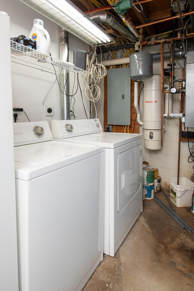 56 S Yarmouth Rd, Dennis, MA 02638 - washroom with electric panel and washing machine and clothes dryer