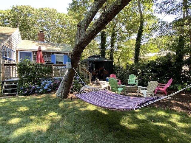 9 Bayberry Ln, South Dennis, MA 02660 - view of grassy yard featuring a fire pit, a gazebo, and a deck