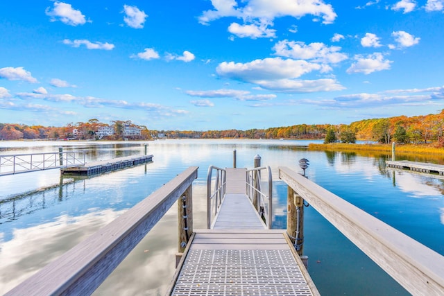 view of dock with a water view