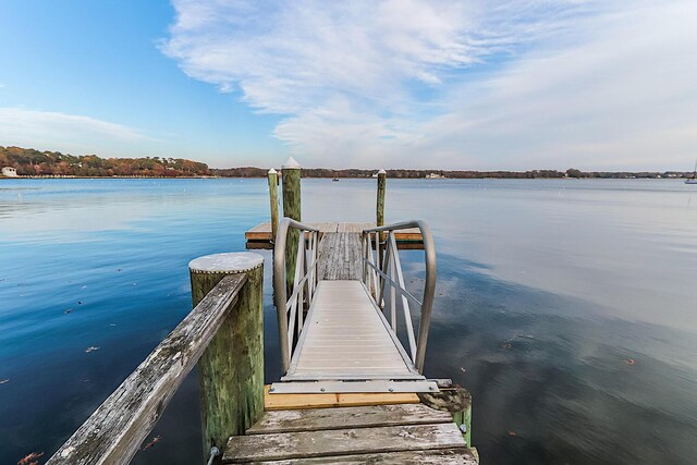 dock area with a water view