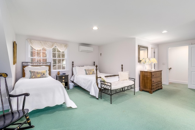 carpeted bedroom with a wall unit AC