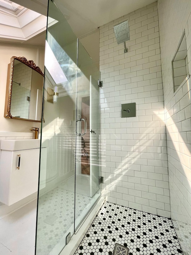 54 Commercial St Unit 3, 4, 5, 6, Provincetown, MA 02657 - full bath with vanity, ornamental molding, tile patterned flooring, and a shower stall