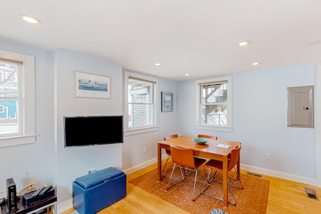 49 Bradford St Unit 9, Provincetown, MA 02657 - dining space featuring electric panel, light wood finished floors, plenty of natural light, baseboards, and recessed lighting