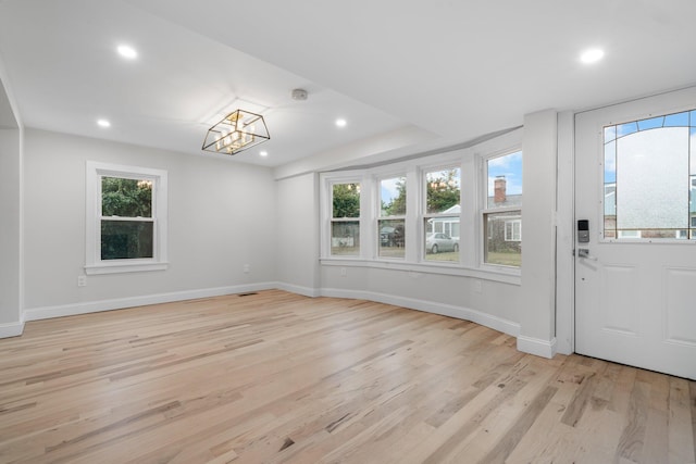 38 Mill St, Dennis Port, MA 02639 - entrance foyer with recessed lighting, baseboards, a chandelier, and light wood-type flooring