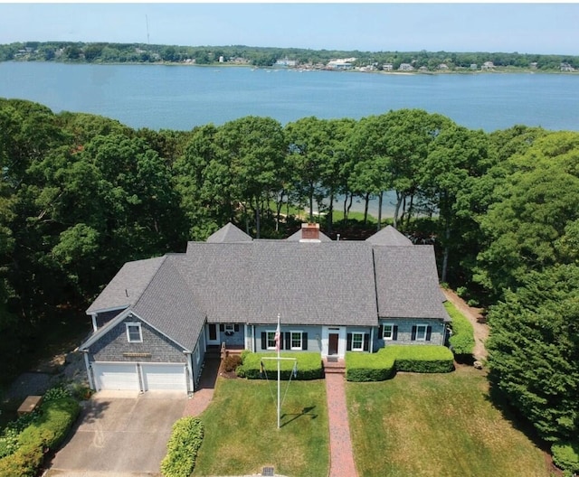 aerial view featuring a water view