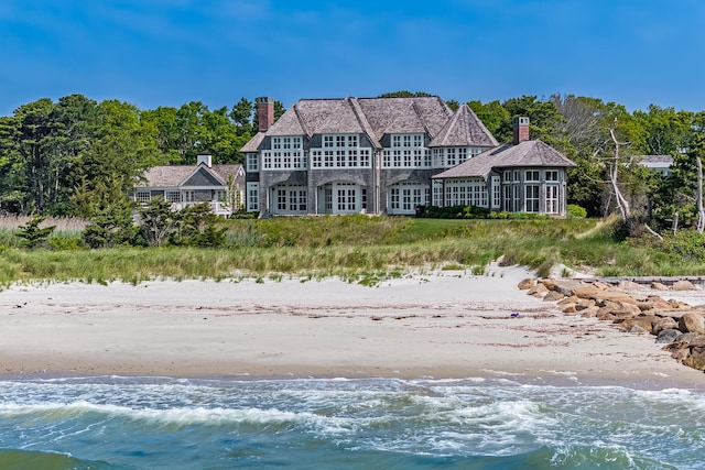 391 Sea View Ave, Osterville, MA 02655 - back of property featuring view of water and beach and a chimney