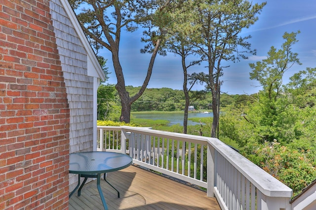 wooden terrace with a water view