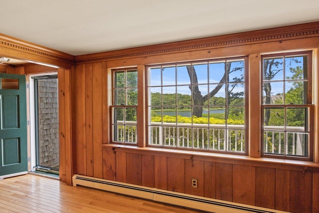 entryway featuring light hardwood / wood-style floors and baseboard heating