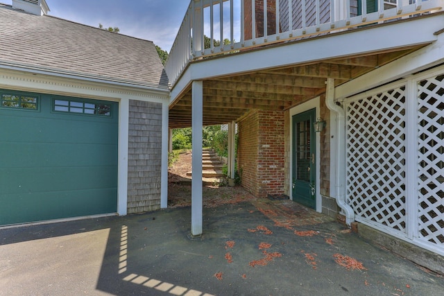 view of patio with a garage