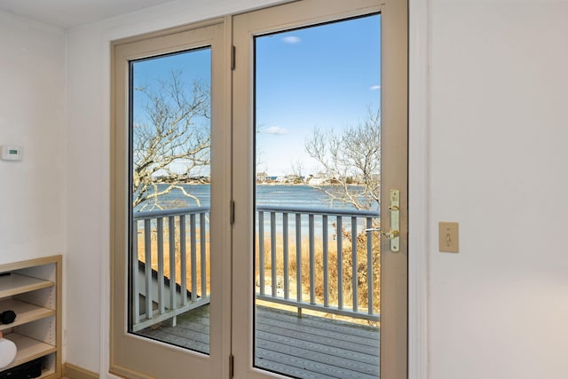 entryway with a wealth of natural light and a water view