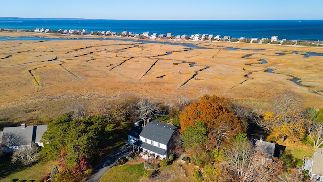 bird's eye view with a beach view and a water view