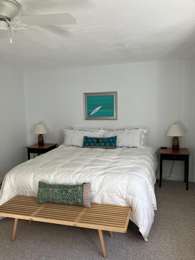 bedroom with carpet floors and ceiling fan