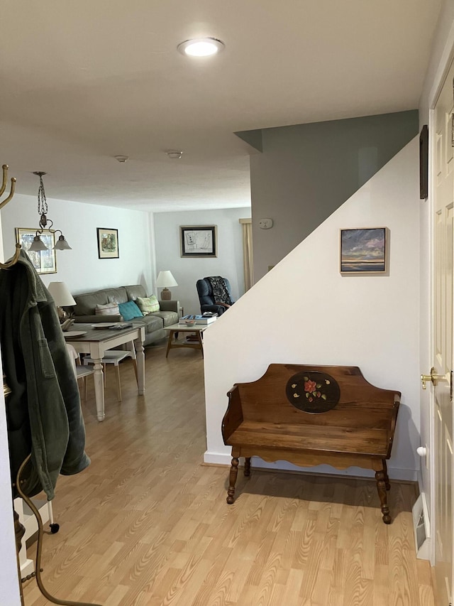 interior space with light hardwood / wood-style floors