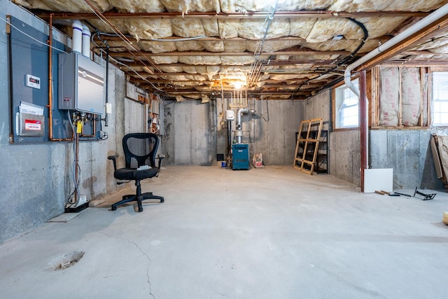 basement with a heating unit