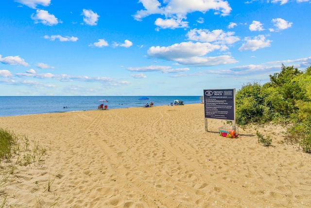 view of water feature with a view of the beach