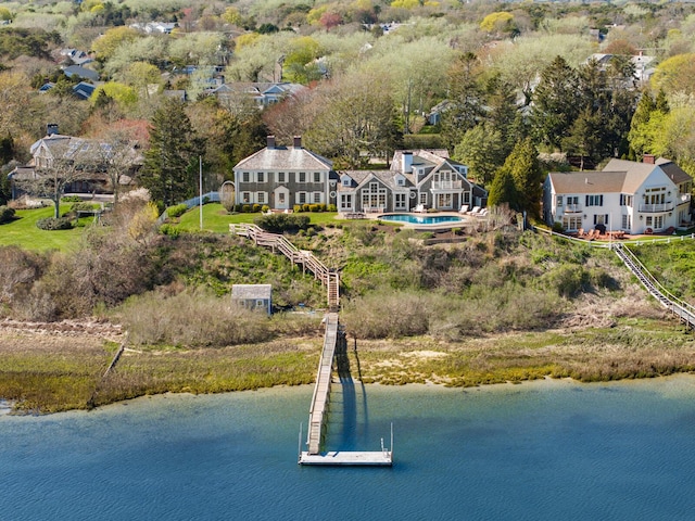 23 Oyster Pond Ln, Chatham, MA 02633 - view from above of property featuring a nearby body of water and a pool