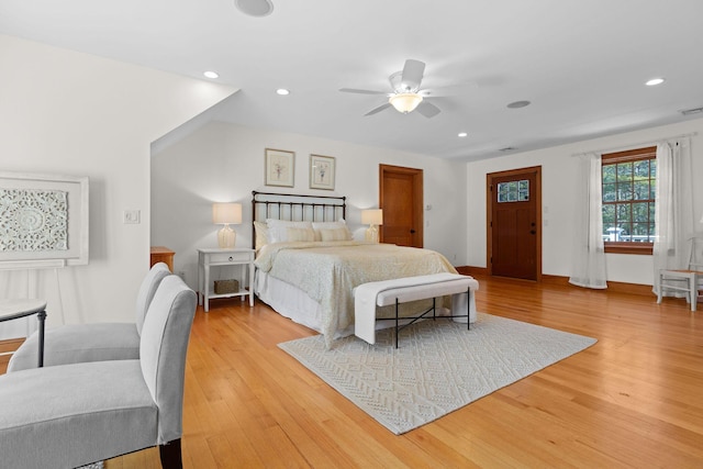 40 Leilla Rich Dr, Wellfleet, MA 02667 - bedroom featuring recessed lighting, light wood-style floors, and ceiling fan