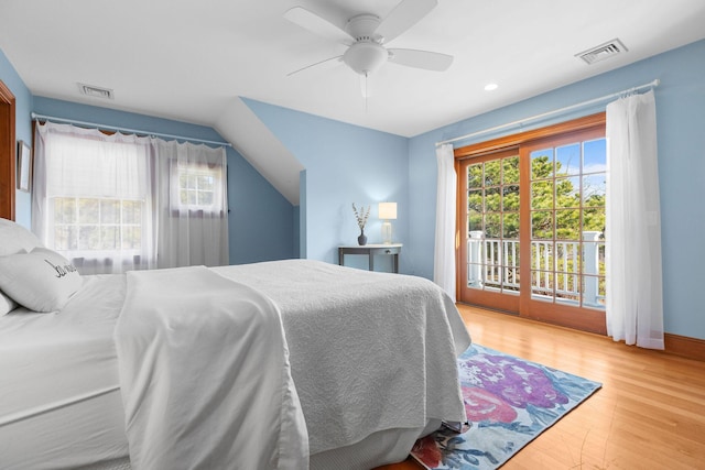 40 Leilla Rich Dr, Wellfleet, MA 02667 - bedroom featuring access to outside, wood finished floors, a ceiling fan, recessed lighting, and baseboards