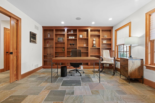40 Leilla Rich Dr, Wellfleet, MA 02667 - office space featuring baseboards, stone tile flooring, and recessed lighting