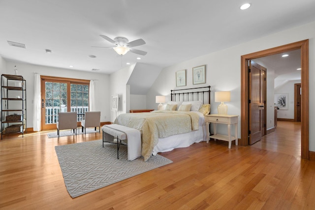 40 Leilla Rich Dr, Wellfleet, MA 02667 - bedroom featuring light wood finished floors, recessed lighting, access to outside, a ceiling fan, and baseboards