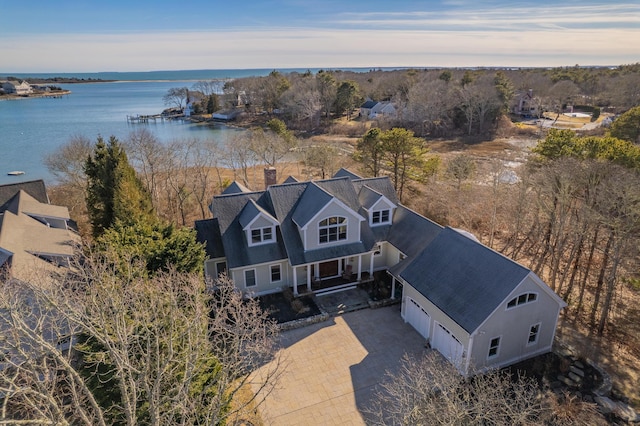 aerial view with a water view