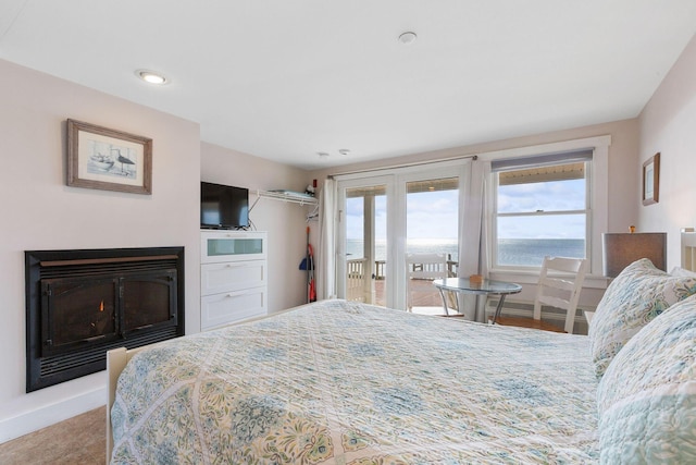 496 Shore Rd Unit 4, Truro, MA 02666 - bedroom with access to outside, a glass covered fireplace, and french doors