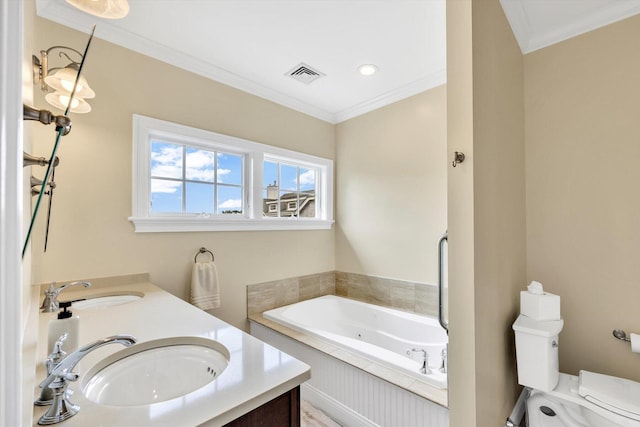 780 Craigville Beach Rd Unit 10, Centerville, MA 02632 - full bath with a whirlpool tub, crown molding, and double vanity