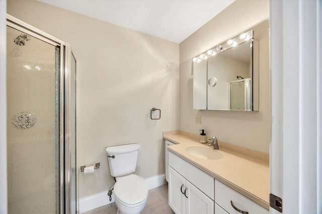 86 Summersea Rd, Mashpee, MA 02649 - bathroom with a stall shower, baseboards, toilet, tile patterned floors, and vanity