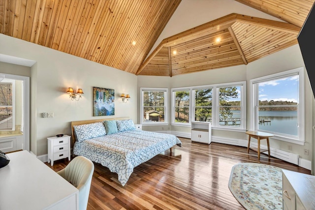 86 Summersea Rd, Mashpee, MA 02649 - bedroom with high vaulted ceiling, baseboards, wood finished floors, and wood ceiling