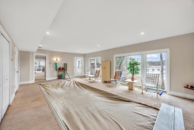86 Summersea Rd, Mashpee, MA 02649 - living room featuring baseboards, recessed lighting, and light carpet