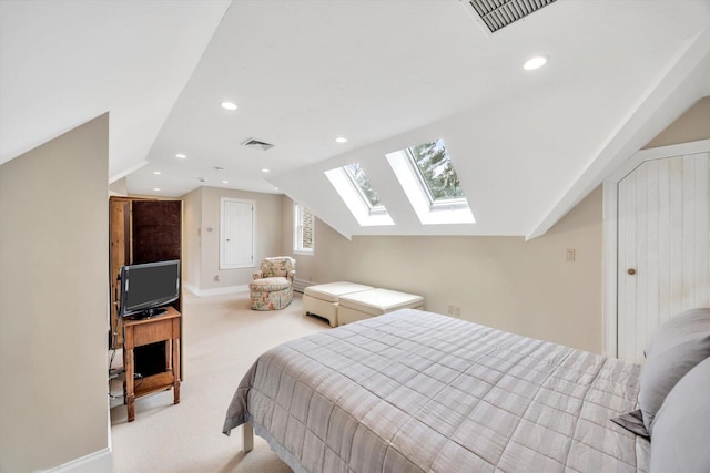 86 Summersea Rd, Mashpee, MA 02649 - bedroom featuring recessed lighting, visible vents, vaulted ceiling with skylight, and carpet floors