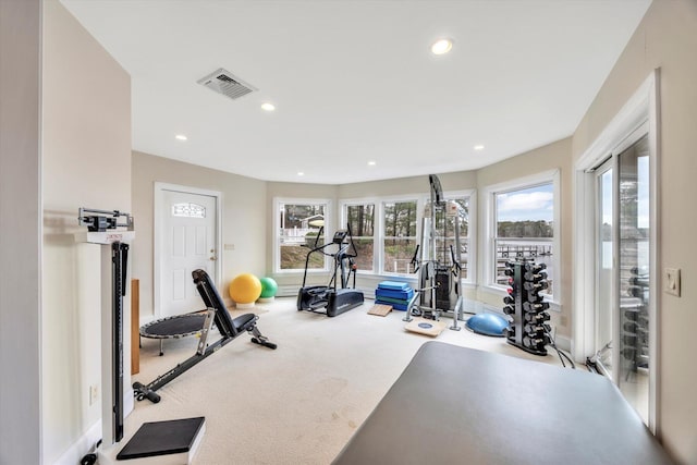 86 Summersea Rd, Mashpee, MA 02649 - exercise room with carpet, visible vents, recessed lighting, and baseboards