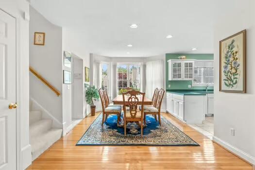 3 Mayfair Ct, Mashpee, MA 02649 - dining room with light wood-style floors, stairs, and recessed lighting