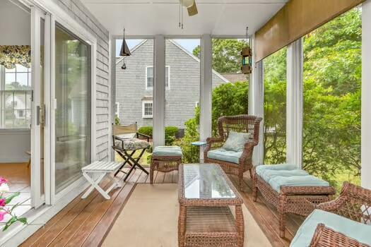 3 Mayfair Ct, Mashpee, MA 02649 - sunroom / solarium featuring a ceiling fan and wood finished floors