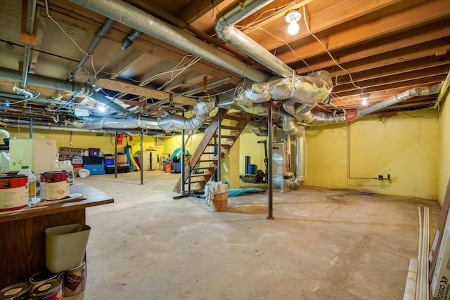 unfinished basement with stairway