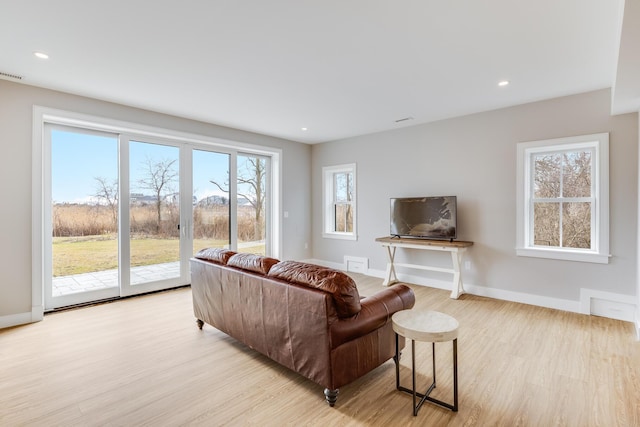 179 Beebe Acres Rd, Falmouth, MA 02540 - living room with recessed lighting, baseboards, visible vents, and light wood-style flooring