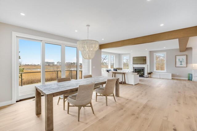 179 Beebe Acres Rd, Falmouth, MA 02540 - dining space featuring light wood-style flooring, baseboards, recessed lighting, and a chandelier