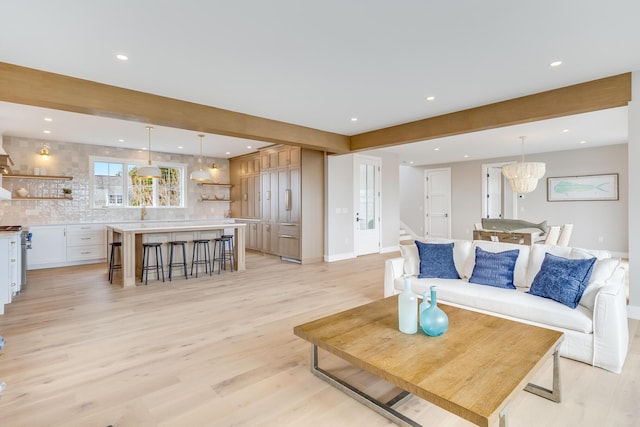 179 Beebe Acres Rd, Falmouth, MA 02540 - living room featuring light wood-style flooring, baseboards, and recessed lighting